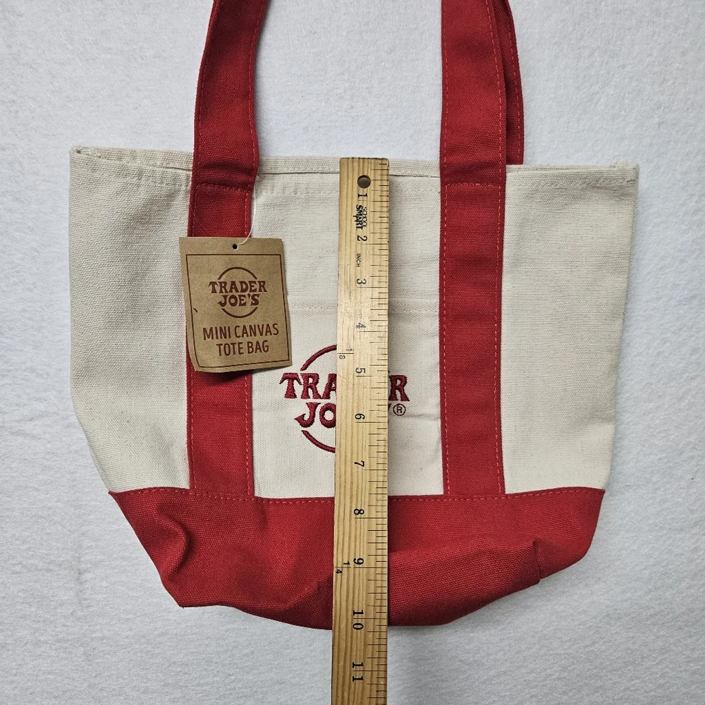 Trader Joe’s Canvas Mini Tote Bag Red with Pockets New NWT